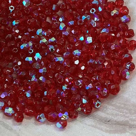 3mm Czech Fire Polished Beads - Siam AB - Pack of 50