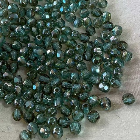 3mm Czech Firepolish Beads - Aqua Celsian - Pack of 50 3mm Czech Firepolish Beads - Aqua Celsian - Pack of 50