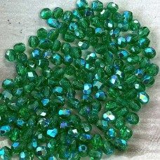 3mm Czech Firepolish Beads - Emerald AB - Pack of 50