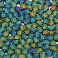 3mm Czech Firepolish Beads - Matte Iris Green