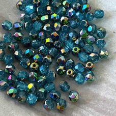 3mm Czech Firepolish Beads - Aqua Vitrail - Pack of 50