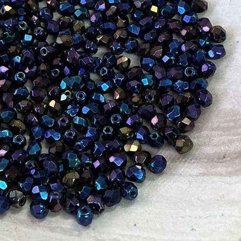 3mm Czech Fire Polished Beads - Blue Iris - Pack of 50