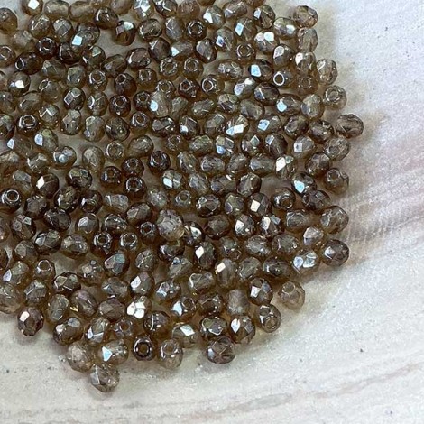 3mm Czech Firepolish Beads - Lustre Transp Gold/Smoky Topaz - Pack of 50