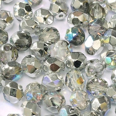 3mm Czech Firepolish Beads - Crystal Silver Rainbow