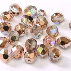 3mm Czech Firepolish Beads - Crystal Copper Rainbow