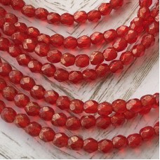 3mm Czech Firepolish Beads - Marbled Gold Siam Ruby