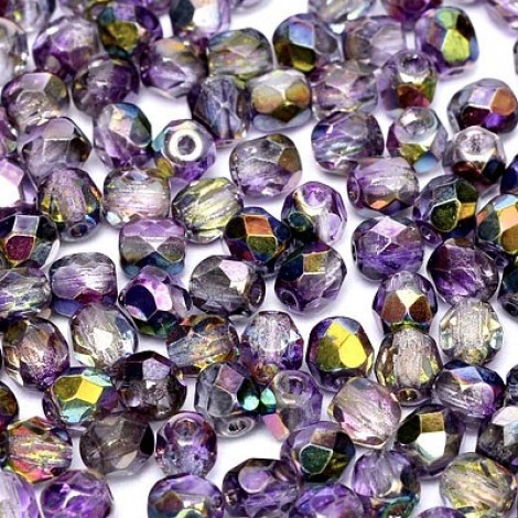 3mm Czech Firepolish Beads - Crystal Magic Purple