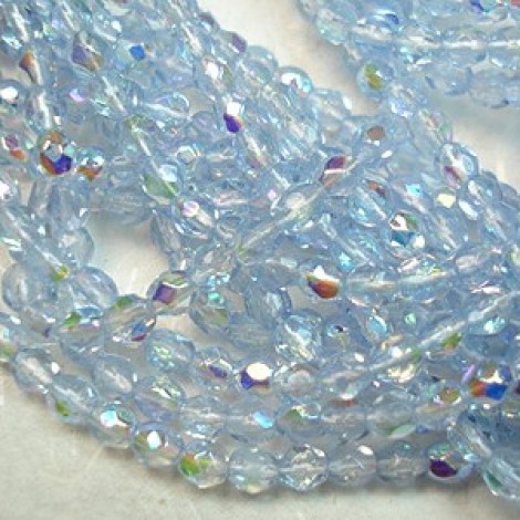 3mm Czech Firepolish Beads - Light Sapphire AB