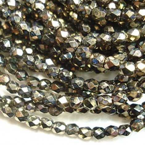 3mm Czech Firepolish Beads - Metallic Gold-Topaz
