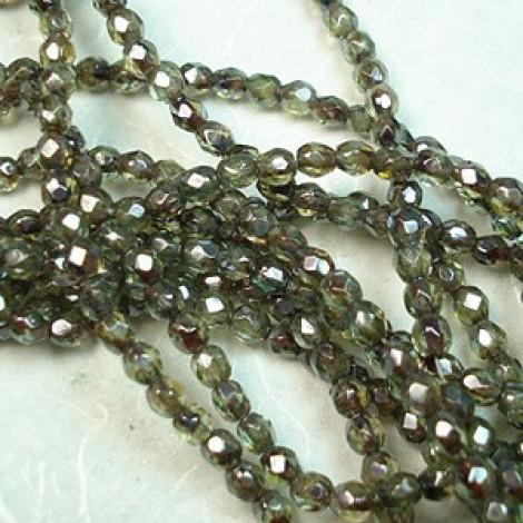 3mm Czech Firepolish Beads - Luster Transparent Green
