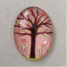 30x40mm Oval Art Glass Cabochons - Tree of Life 3 - each