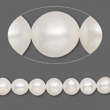 6mm White Semi-Round Potato Pearls - 16" Strand