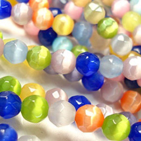 6mm Faceted Cats Eye Beads - Mixed