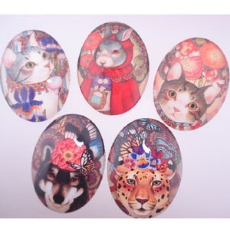 30x40mm Fantasy Animals Glass Cabochon Set of 5
