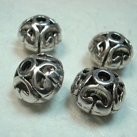 11mm Tibetan Style Ant Silver Round Melon Beads