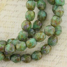 6mm Czech Firepolish Beads - Turq & Green Picasso