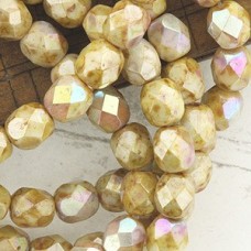 6mm Czech Firepolish Beads - Lt Brown Picasso Luster - Pack of 20