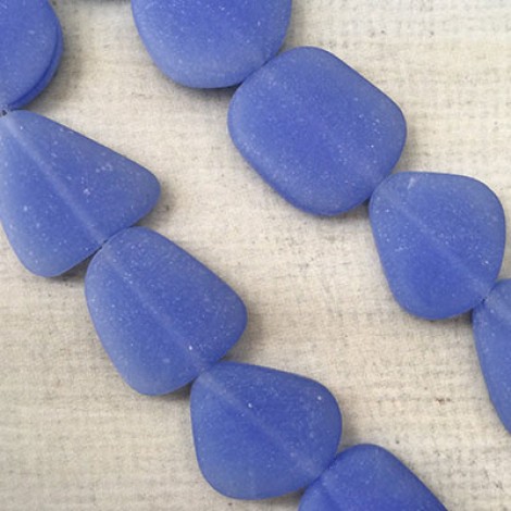 20-25mm Flat Freeform Sea Glass Beads - Opaque Sky Blue