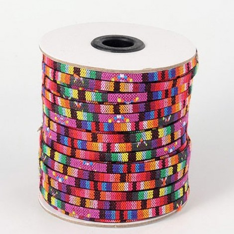 5x2mm Woven Ethnic Flat Cord - Rainbow Mix
