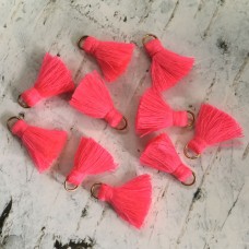 20mm Cotton Mini Tassels with Gold Jumpring - Pack of 10 - Hot Pink/Gold