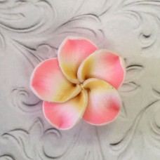 20mm Frangipani Polymer Clay Flower Beads - Pink, White + Yellow