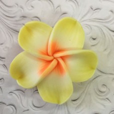 32mm Frangipani Polymer Clay Flower Beads - Yellow + Orange - Pack of 2