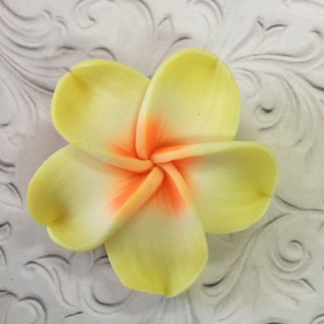 32mm Frangipani Polymer Clay Flower Beads - Yellow + Orange
