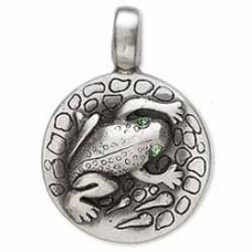 29mm Lead-free Pewter Frog Pendant w/Green Crystals