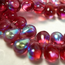 4x6mm Czech Top-drilled Drops - Fuchsia AB - Pack of 20