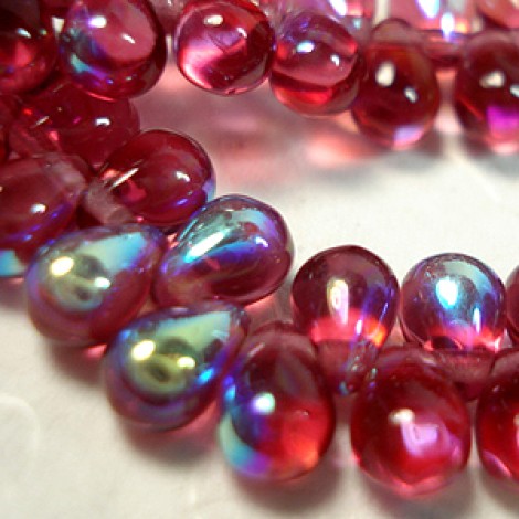 4x6mm Czech Top-drilled Drops - Fuchsia AB - Pack of 20