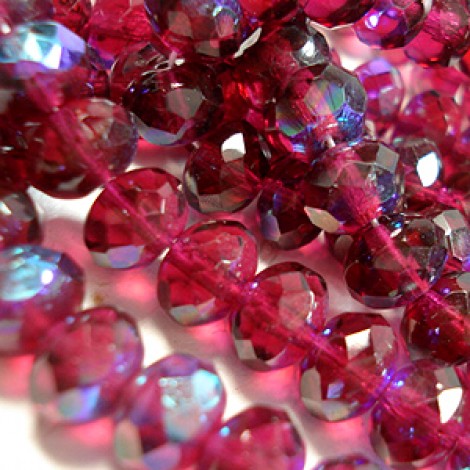 6x9mm Fuchsia AB Czech Firepolish Rondelles - Pack of 15