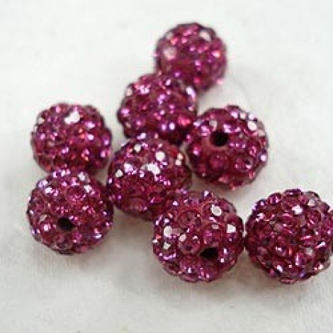 8mm Fuschia Crystal Pave Beads