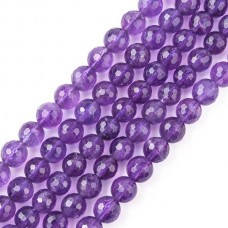 6mm Faceted Medium - Dark Amethyst Gemstone Beads - Strand