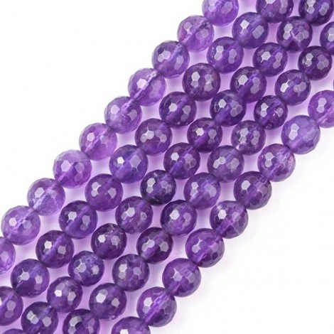 6mm Faceted Medium - Dark Amethyst Gemstone Beads - Strand