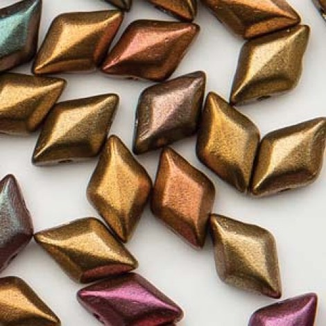 5x8mm Czech GemDuo 2-Hole Beads - Dark Gold Rainbow - 8gm
