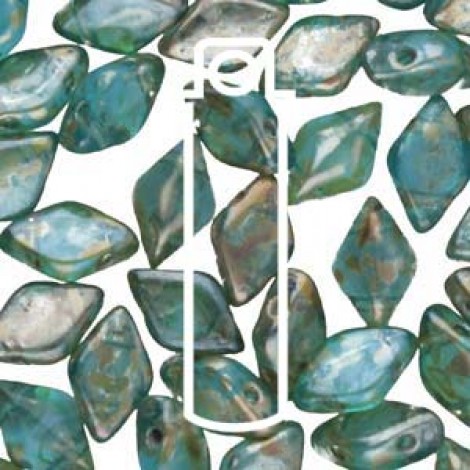 5x8mm Czech GemDuo 2-Hole Beads - Aqua Rembrandt - 8gm 5x8mm Czech GemDuo 2-Hole Beads - Aqua Rembrandt - 8gm