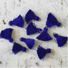 20mm Cotton Mini Tassels with Silver Jumpring - Pack of 10 - Royal Blue/Silver