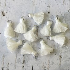20mm Cotton Mini Tassels with Silver Jumpring - Pack of 10 - White/Silver