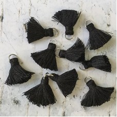 20mm Cotton Mini Tassels with Silver Jumpring - Pack of 10 - Black/Silver