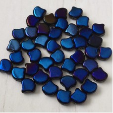 7.5x7.5mm Czech 2-Hole Gingko Beads - Jet Azuro (Blue-Purple coating) - 8-9gm
