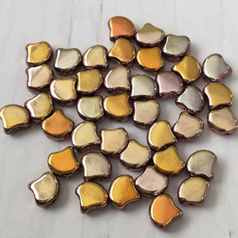 7.5x7.5mm Czech 2-Hole Gingko Beads - Apollo Gold - 8-9gm