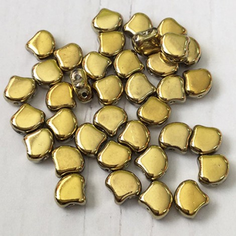 7.5x7.5mm Czech 2-Hole Gingko Beads - Polished Brass (glass) - 8-9gm
