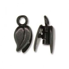 2mm ID Gunmetal Hidden Crimp Cord End - Leaf - Per Pair
