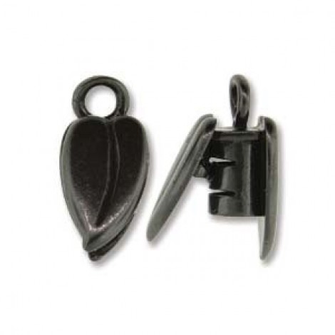 3mm ID Gunmetal Hidden Crimp Cord End - Leaf - Per Pair 3mm ID Gunmetal Hidden Crimp Cord End - Leaf - Per Pair