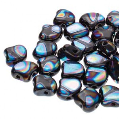 7.5x7.5mm Czech 2-Hole Gingko Beads - Jet Full AB Batik - 22gm 7.5x7.5mm Czech 2-Hole Gingko Beads - Jet Full AB Batik - 22gm