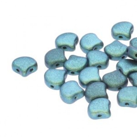 7.5x7.5mm Czech 2-Hole Gingko Beads - Polychrome Mint Chocolate - 22gm