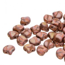 7.5x7.5mm Czech 2-Hole Gingko Beads - Opq Chocolate Full Capri Gold Matte Batik - 22gm