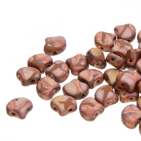 7.5x7.5mm Czech 2-Hole Gingko Beads - Opq Chocolate Full Capri Gold Matte Batik - 22gm 7.5x7.5mm Czech 2-Hole Gingko Beads - Opq Chocolate Full Capri Gold Matte Batik - 22gm