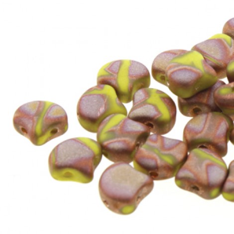 7.5x7.5mm Czech 2-Hole Gingko Beads - Opq Lemon Full Capri Gold Matte Batik - 22gm 7.5x7.5mm Czech 2-Hole Gingko Beads - Opq Lemon Full Capri Gold Matte Batik - 22gm