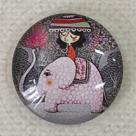25mm Art Glass Backed Cabochons - Riding an Elephant - Each 25mm Art Glass Backed Cabochons - Riding an Elephant - Each